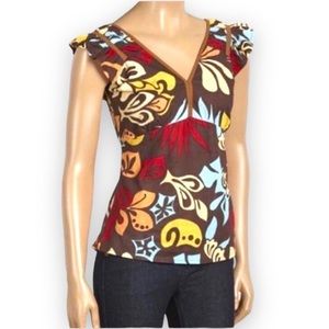 New The Collection Royal Womans Boho Floral Multicolor VNeck Empire Waist Top